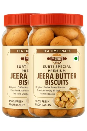 Image of Surti Special Bakery Jeera Butter Biscuits | Freshly Baked Crunchy Jeera Butter | Authentic Tea Time Snack | Crispy & Buttery Delight with Roasted Cumin Seeds (Chai Par Pachayat Family Pack - 500g x 3)