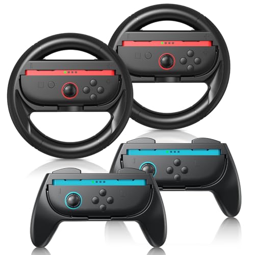 Ertisa Lenkrad für Nintendo Switch 2 Joy-Con, 4 in 1 Set 2x Lenkräder und 2x Handgriff für Switch 2, JoyCon 2 Wheel Pair für Switch 2 Mario Kart World, Griff für Switch 2 JoyCon Grip, Switch 2 Zubehör
