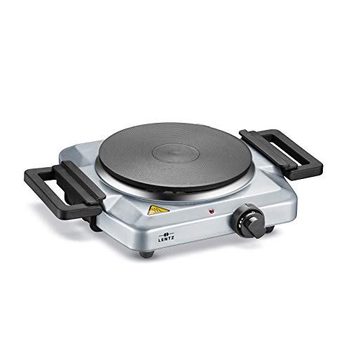Lentz Einzelkochplatte Einzel Kochplatte 1500 Watt | silber Silver | Edition Kochfeld TÜV geprüfte Markenqualität inkl Haltegriffen Cover