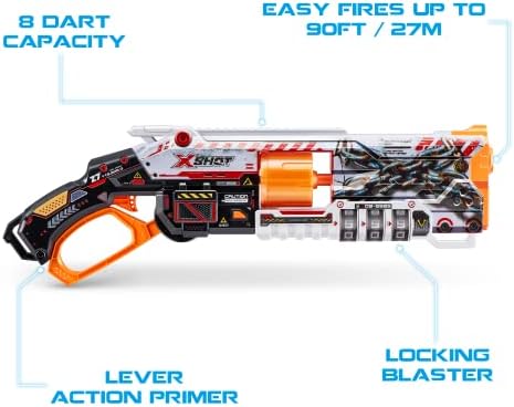 XShot Skins Lock Blaster by ZURU with 16 Darts, Rotating Barrel, Air Pocket Dart Technology, Locking Mechanism with Unique Code, Toy Foam Blaster for Kids, Teens and Adults