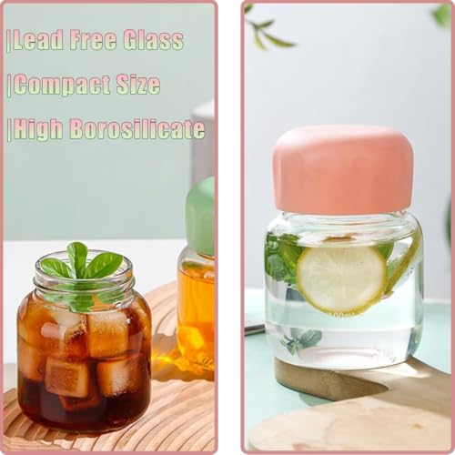Image of Glass Juice bottles with lids borosilicate bottle for juice 300ml clear water bottle with scale mark Leakproof Glass Water Bottles for Juicing, Milk, Tea, Hot & Cold Drinks - Multicolor