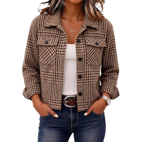 Lightweight Jacket for Women Button Down Plaid Shirt Cropped Lapel Shackets - image 2