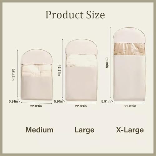 Space Saving Hanging Garment Bag with Self Compression Zipper, Space Saving Hanging Protector, Garment Bags for Hanging Clothes, Coats, Jackets, Down Coat,Shirts (Beige,X-Large)2
