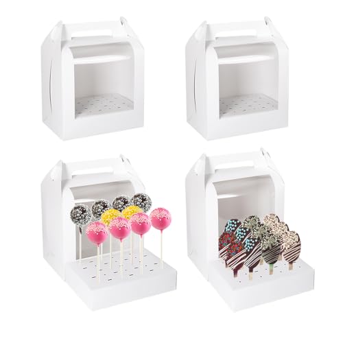 Portable Cake Pop Holder Boxes: 4Pcs Cake Packaging Containers with Clear Window - Lollipop Display Boxes Used for Weddings Baby Showers Birthday Parties