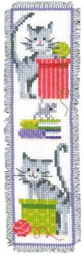 Image of Vervaco Cross Stitch Bookmark Kit Curious Cats 2.4 inch x 8 inch