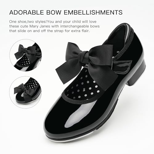 Stelle Tap Shoes for Girls Boys Patent Leather Detachable Bow Dance Shoes(Toddler/Little Kid/Big Kid)3