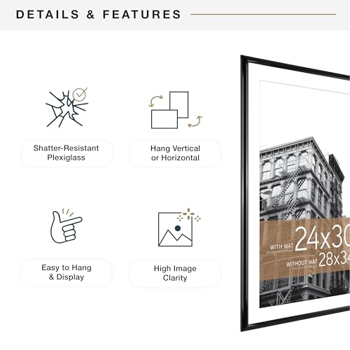 Image of MCS Trendsetter Poster Frame With Mat Option, 28x34 Matted to 24x30, Black | Trendsetter Poster Frame For Photos, 28x34 Inch, Displays 24x30 Inch Matted Or 28x34 Unmatted, Black, 1-Pack