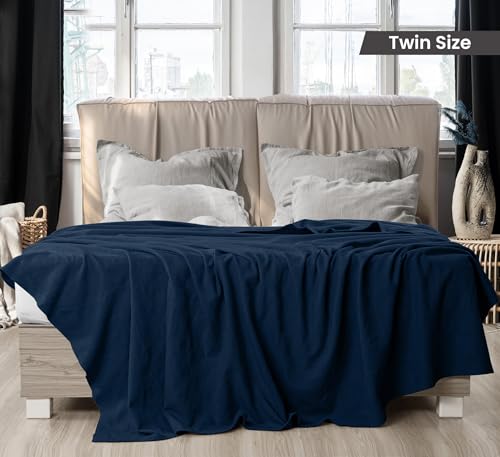 Image of Utopia Bedding 100% Cotton Thermal Blanket Navy Twin Size Soft, Lightweight, Breathable, Cozy Spring and Summer Blanket for Couch and Sofa, Home Room Decor Gifts for Women and Men (90x72 Inches)