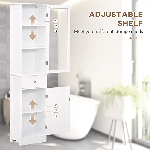 kleankin Slim Bathroom Storage Cabinet, Tall Bathroom Cabinet, Narrow Linen Tower with Acrylic Door, Drawer and Shelves, White - Thumbnail 6