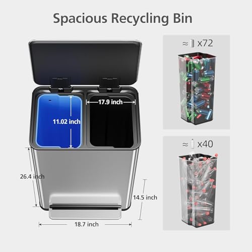 Caneca de basura dual de acero inoxidable 60L miniatura 4