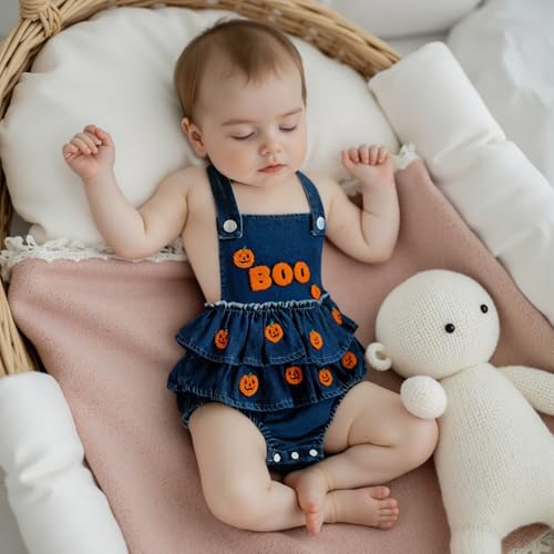 Baby Girl Jean Clothes Cute Pumpkin Embroidered Bodysuits Romper Newborn Girls Cake Smash Outfit2