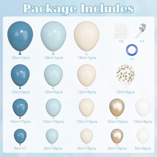 Image of Ouddy Life 157 Pcs Dusty Blue Balloons Garland Arch Kit, Fog Pastel Slate Blue Sand White Champagne Gold Confetti Balloons Different Size for Boho Bridal Baby Shower Birthday Wedding Party Decorations
