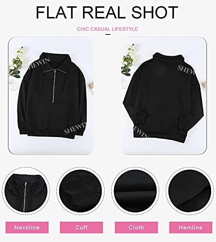 SHEWIN Women's Casual Long Sleeve Lapel Drawstring Zip Up Sweatshirt Quilted Pullover Tops 4 SHEWIN Women's Casual Long Sleeve Lapel Drawstring Zip Up Sweatshirt Quilted Pullover Tops