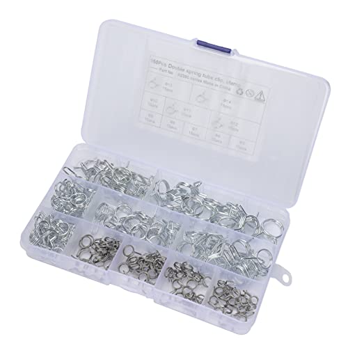 Homoyoyo Water Pipe Clamp Assortment 150pcs Double Wire Spring Clips 5-14 Tube Clamp Automotive Marine