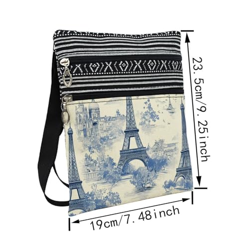 Blue Eiffel Tower Messenger Bag Small Ethnic Pattern Printed Adjustable Strap Crossbody Zipper Bag Blue Eiffel Tower Phone Bag Wallet Cute Shoulder Handbag for Women2
