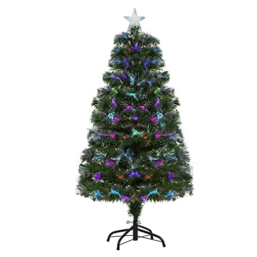 Homcom Sapin de Noël Artificiel Arbre de Noël Lumineux en Fibre Optique Deco Noël lumière à Variation de Couleurs 130 LED Vert Neuf 17