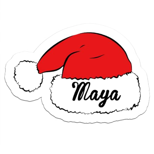 Image of Personalized Christmas Stickers, Custom Name Waterproof Christmas Gift Tags for Gift Box Holiday Decorations, Stockings, Party Favors (Cute Santa Hat)