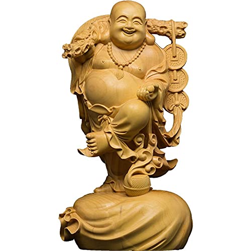 Lucky Maitreya Drewniana statua Ozdoby Dom Dekoracje samochodowe Kolekcja Śmiejący się posąg Buddy Prezenty Figurki Buddy