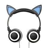 Fashional Cat Ear Headphones, IPRO Cat Earphone-LED Glowing Cat Ear Head phone-Cute Headphone for Computer,Tablet,Phone,MP3,MP4,etc-Black
