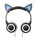 Fashional Cat Ear Headphones, IPRO Cat Earphone-LED Glowing Cat Ear Head phone-Cute Headphone for Computer,Tablet,Phone,MP3,MP4,etc-Black
