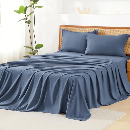 Image of Litanika Queen Size Comforter Set with Sheets Ocean Blue - 7 Pieces Bed in a Bag Queen Chevron Tufted Complete Bedding Sets with Comforter, Sheets, Pillowcases & Shams