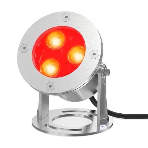 GUODDM Foco LED Subacuático For Piscinas, 12 V, Acero Inoxidable, For Estanques Y Paisajes, IP68, Resistente Al Agua, con Anillo De Luz Escénica(Red,3W(24V))