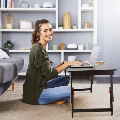 Image of Nnewvante Large Size Floor Desk, Folding Low Coffee Table, No Assembly Required, Adjustable Floor Table for Breakfast Gaming Writing 33.5 inchx17.7 inch Black Walnut