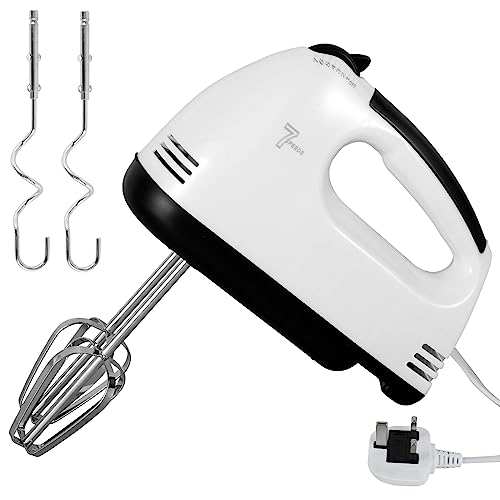 Versatile Electric Hand Mixer with 7 Speed Settings, 120W 220V 50HZ, Stainless Steel & White, Includes 4 Accessories, Compact & Lightweight