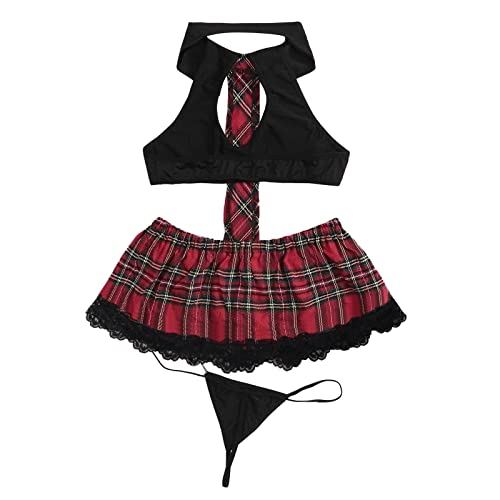 Disfraz sexy para mujer, conjunto de lencería para cosplay, falda a cuadros (negro, M)