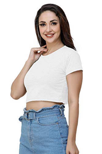 Image of Lime Women's Basic Short Sleeve Round Neck Crop Top