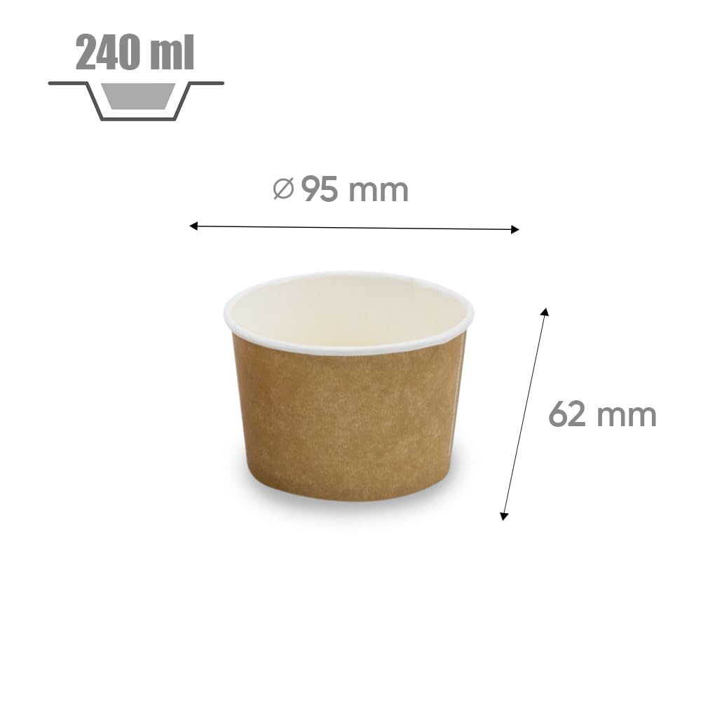 Générique 1000 Pots à Glace en Carton Kraft Brun 240 ml (8 oz) – Coupe Glace 24 cl, Écologique et Résistant pour Desserts et Plats à Emporter