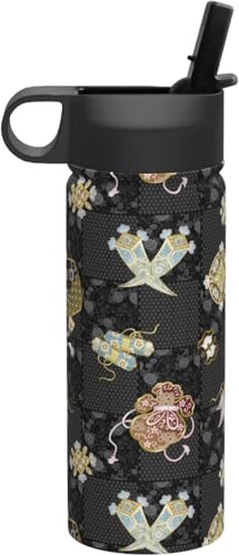 宝尽しの和柄 水筒 真空断熱 保温 保冷 スポーツボトル 人気 ステンレスボトル スポーツ飲料対応 漏れない 直飲み530ml 男の子 女の子 おしゃれ プレゼント