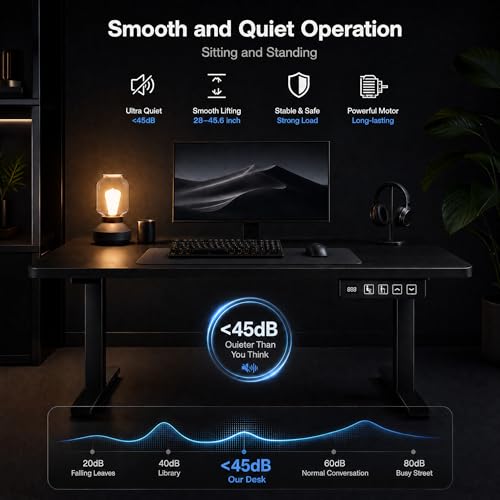 Image of Grandder 47x32 Large Electric Standing Desk, Height Adjustable Computer Desk with 2 Memory Presets, 31.5 inch Deep Desktop Sit Stand Desk Home Office Desk Workstation Table with Hooks, Black