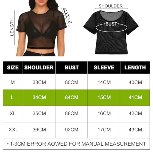 VerLuky Haut Transparents Noir Femme, Top Transparent T-Shirt Noir, Sexy Haut Maille T-Shirt Chemisier pour Femme Fête Soirée Club – vue 2
