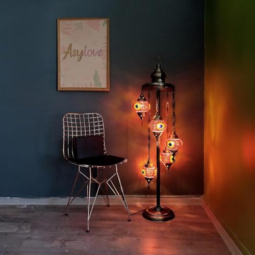 Lampe turque - Mosaïque - Style oriental - Fabriquée à la main - Bleu - 5 ampoules