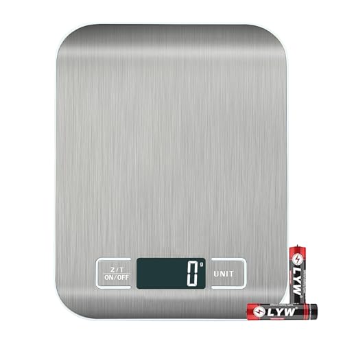 Food Kitchen Scale, 5kg/11 lb Digital Kitchen Scales,Digital Grams and Ounces for Weight Loss, Baking, Cooking, Keto and Meal Prep, 6 Units, LCD Display, 304 Stainless Steel