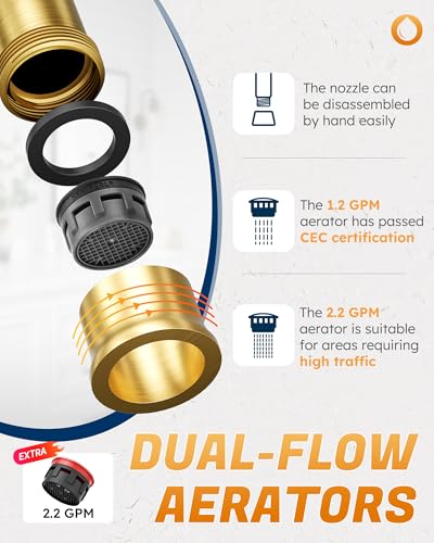 WOWOW Brushed Gold Bathroom Faucet Widespread Bathroom Sink Faucet 2 Handle Lavatory Tap 3 Holes with Drain and Supply Hoses Mordern Basin Taps - Thumbnail 3
