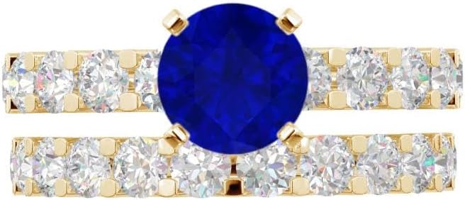 1-6 Carat Round 14K Yellow Gold LAB GROWN Gemstone and LAB GROWN Diamond Wedding Bridal Set (1ct Center, AAAA Heirloom Quality) - Image 2