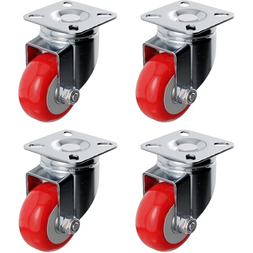 Online Best Service 4 Pack Caster Wheels Swivel Plate On Red Polyurethane Wheels (2 inch No Brake)
