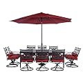 Hanover Montclair 11-Piece Outdoor Dining Set, All-Weather Outdoor Patio Dining Set with 84"x60" Stamped Rectangular Table and 10 Swivel Rocker Chairs, Plush Chili Red Cushions, Durable Steel Frames
