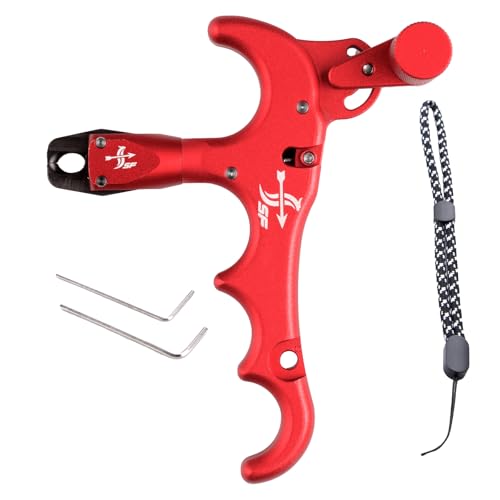 GQT Bow Release for Compound Bow, 4-Finger Archery Release Trigger, 360° Rotatable Thumb Release Aid (Red)