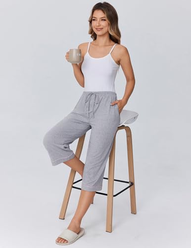 Ekouaer Womens Pajamas Pants Capri Pj Bottoms with Pockets Comfy Drawstring Printed Lounge Soft Sleep Pants2