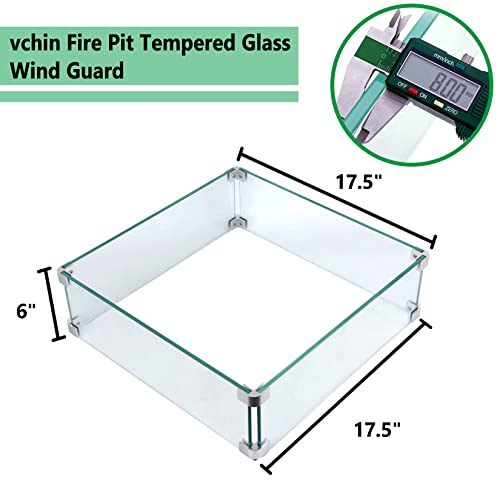 vchin Fire Pit Wind Guard, 17.5 Square Fire Pit Glass Wind Guard Made of Clear Tempered Glass, Set with Assembly Instructions, Screwdriver, Easy to Install