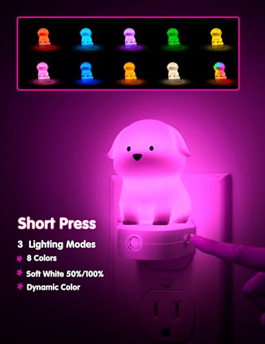 L LOHAS LED Plug in Night Light for Kids, 3D Cute Puppy Night Lights with Dusk to Dawn Sensor, RGB+Soft White 3000K Dog Night Light, Christmas Birthday Gift Nightlight for Kids, Room Decor - Image 5