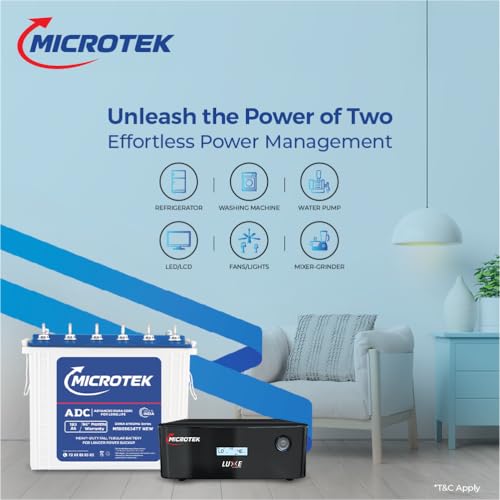 Image of Microtek Inverter with Battery Combo for Home, Office & Shops | Luxe New 1400 12V Pure Sine Wave 1100VA + M1803624TT 180Ah Inverter Battery | Warranty: 3Years (Inverter) & 5Years (Battery)