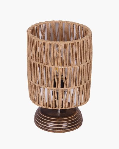 Image of Homesake Natural Weave Rope Table Lamp | Handcrafted Boho Bedside Light with Wooden Base | Warm Ambient Home Decor, Livra Collection, Lighting & Office Decor Light