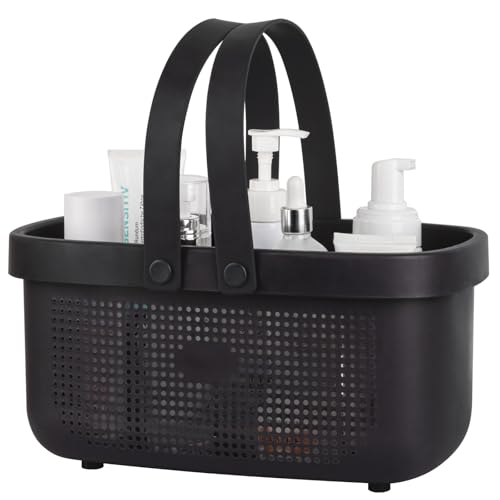 JiatuA Plastic Storage Basket with Handle Portable Shower Caddy Tote Organizer Basket Bin for Bathroom Kitchen Dorm Room Bedroom, Black by JiatuA - Used condition - US$18.74