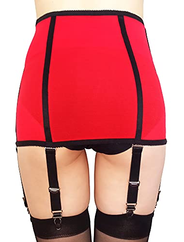 Estanla Womens High Waist Metal Buckle Detachable Lace Corset Lingerie 6 Straps Garters Belt (Red, L) #TOP2