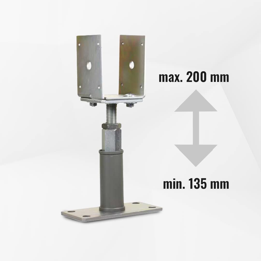BB STANZ Pfostenträger Bodenplatte 160 x 80 x 6 mm (2 Stück) Stützfuß Bodenfuß Betonfuß höhenverstellbar verstellbar mit Lasche Trägerplatte 80 x 80 x 6 mm