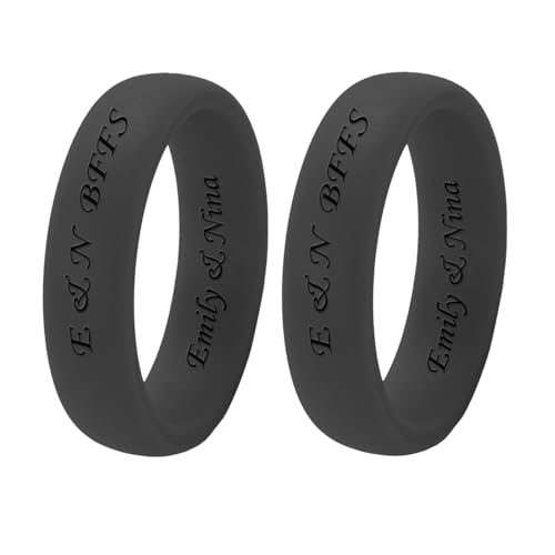Personalized Best Friend Rings for 2 5mm Silicone Rubber Comfort Fit Domed Promise Egagement Rings Wedding Band,BFF Friendship Bridesmaid Rings for Women,Size 4-9